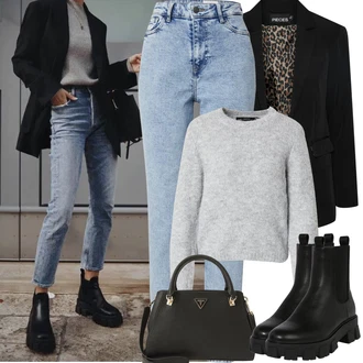 Outfit s Černá Kotníková Bota Kožená bunda/Chelsea Boty About You "Jarní Outfit"