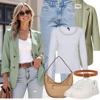 Outfit s Oranžová/Hnědá/Béžová Ležérní pásek/Pásek bez Přezky/Kožený Pásek/Široký Opasek/Klasické Pásky Pieces "Jarní Outfit"