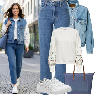 Outfit s Modrá/Světle modrá Kalhoty se Štěrbinou/Boyfriend Kalhoty/Kalhoty s dírou/Rovná Kalhoty/Kalhoty s Vysokým Pasem/Kalhoty Bootcut Edited "Jarní Outfit"
