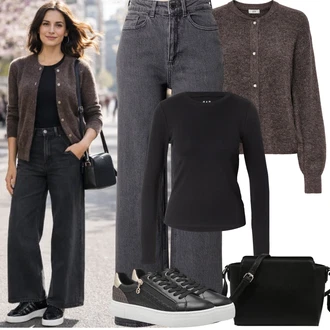 Outfit s Černá/Béžová Nízká Teniska/Teniska na platformě/Teniska se Třpytkami/Kožené Tenisky/Úzká Teniska/Teniska s dírkovaným vzorem/Tenisky s Bočním Zipem Tamaris "Jarní Outfit"