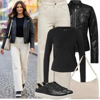 90tá léta, Styl Outfit s Béžová/Khaki Džín s Širokou Nohavicí/Džíny Culottes/Džíny Volného Střihu/Džíny s Rozparkem Only "Jarní Outfit"Look: Styl, 90tá léta, Bad Taste, Klasické, Old Money, Venkovní