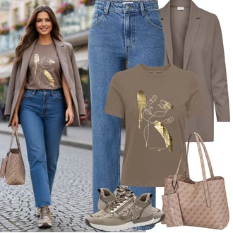Hunting Outfit s Hnědá/Béžová/Žlutá/Khaki/Šedá Fancy tričko/Těhotenské tričko/Košile s potiskem/Tričko s potiskem/Zavinovací Tričko Only "Jarní Outfit"Look: Tanec, Hunting