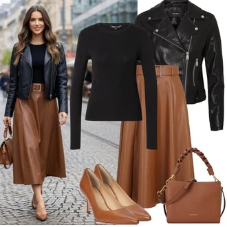 Sexy Outfit s Tmavě modrá/Bílá/Hnědá VERO MODA "Jarní Outfit"Look: Šik, Splývavé, S Mokrým Vzhledem, Francouzské, Krásný, Egirl, Sexy, Moderní, Disko, Cool
