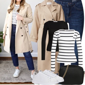 Kůže Outfit s Bílá/Šedá/Krémová Nízká Teniska/Kožené Tenisky/Úzká Teniska Geox "Jarní Outfit"