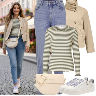 Outfity s "mom" džínami Styl s Světle modrá Mom Jean/Dad Džíny/Boyfriend Džínové kalhoty/High Waist Džínové Kalhoty/Navlékací džíny/Zužující se Džíny/Girlfriend Džíny/Kožená Pánská Bund/Vintage džíny/Zkrácené Džíny Pieces "Jarní Outfit"