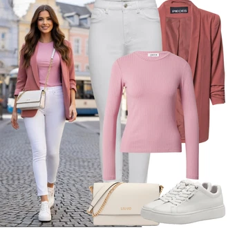 Rave Outfit s Šedá/Krémová/Bílá/Stříbrný Teniska na platformě/Nízká Teniska/Kožené Tenisky/Úzká Teniska Tamaris "Jarní Outfit"Look: Bar, Pohřeb, Galavečer, Rave, Škola, Svatba, Koncert