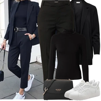 Móda pro plnoštíhlé Outfit s Černá Kožená bunda pro muže/Boyfriend Sako/Pletený Sako/Smokingové sako/Oversize Sako/Dlouhý Sako/Teplákový blejzr JdY "Jarní Outfit"