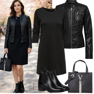 Přechodné Outfit s Černá/Červená Kožené Bund/Bunda z Umělé Kůže/Motorkářská bunda/Motorkářské Bund Only "Jarní Outfit"