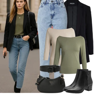 Outfit s Černá Páska Kožený Pásek/Klasické Pásky/Pásek bez Přezky/Široký Opasek About You "Jarní Outfit"