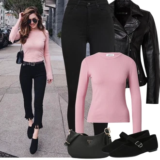 Outfit s Černá Legíny s Vysokým Pasem/Jeggings/Legíny s Rozparkem/Tregíny/Džínové Legíny/Skinny Kalhoty VERO MODA "Jarní Outfit"