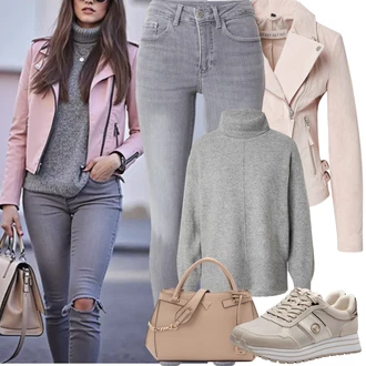 7/8 délka Outfit s Béžová/Hnědá/Fialová/Růžová Letní Bund/Podzimní bunda/Bouclé Bund/Bunda s Bočním Zipem/Krátký Bund/Ažurová pletená bunda/Udržitelná bunda/Jarní bunda Freaky Nation "Jarní Outfit"