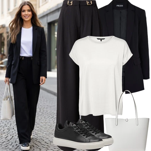 Kombinace Černá/Khaki/Béžová Palazzo Kalhoty/Plisovaná Kalhoty/Plisovaná kalhoty/Kalhoty s Vysokým Pasem/Obleková Kalhoty/Business Kalhoty/Široká Kalhoty/Mušelínové kalhoty/Kalhoty s nášivkou uprostřed/Marlene Kalhoty hoermanseder