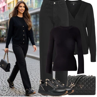 Outfit s Černá Tenisky s Bočním Zipem/Úzká teniska/Kožené tenisky Tamaris "Jarní Outfit"