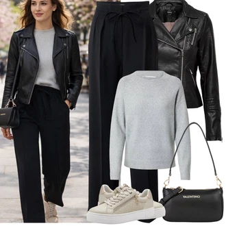 Přechodné Outfit s Černá/Červená Kožené Bund/Bunda z Umělé Kůže/Motorkářská bunda/Motorkářské Bund Only "Jarní Outfit"