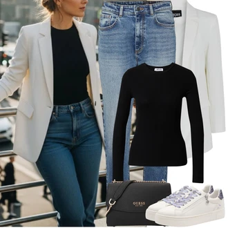 Outfity pro zábavu 80tá léta, 90tá léta s Světle modrá/Modrá Jeggings/Rovná Kalhoty/Džínové Legíny/Boyfriend Kalhoty/Kalhoty s dírou/Lacláč/Kalhoty se Štěrbinou Noisy may "Jarní Outfit"Look: Styl, 90tá léta, Klasické