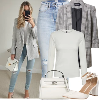 Malle Outfit s Bílá/Krémová Sandál Na Podpatku/Sandál s podpatkem/Boty Mary Jane/Pohodlná lodička/Vintage Lodička/Lodička s T-páskem/Letní Bota/Přezková bota/Sandál Na Širokém Podpatku About You "Jarní Outfit"Look: Bar, Koncert, Biřmování, Galavečer, Zvláštní příležitosti, Malle, Festival, 70. narozeniny, 60. narozeniny, 30. narozeniny