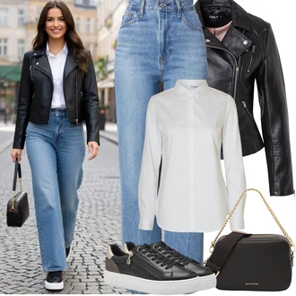 Outfit s Černá/Červená Kožené Bund Bunda z Umělé Kůže/Motorkářská bunda/Motorkářské Bund Only "Jarní Outfit"