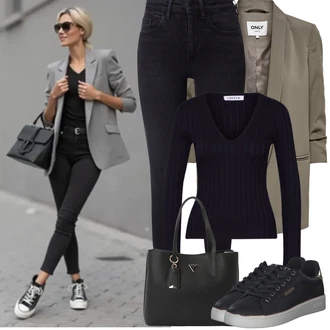 Outfit s Černá Šněrovací bota/Nízká Teniska/Letní Tenisky/Kožené Tenisky/Úzká Teniska/Tenisky s Bočním Zipem/Volnočasová bota Guess "Jarní Outfit"