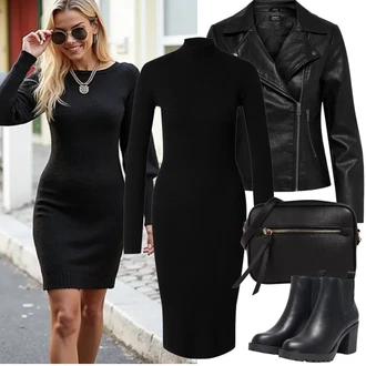 Přechodné Outfit s Černá Kožené Bund/Bunda z Umělé Kůže/Motorkářská bunda/Motorkářské Bund/Bunda s Bočním Zipem Only "Jarní Outfit"