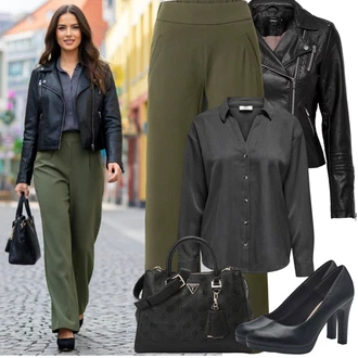 Vysoké Podpatky Outfit s Černá/Tmavě modrá/Světle modrá/Bílá Lodička na Platformě/Business Bota/Pohodlná Lodička/Lodička s vysokým nártem Tamaris "Jarní Outfit"