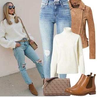 Přechodné Outfit s Béžová/Hnědá/Šedá/Khaki Bunda s Bočním Zipem/Kožené Bund Kožená vintage bunda/Bunda z Umělé Kůže/Motorkářské Bund/Motorkářská bunda Freaky Nation "Jarní Outfit"