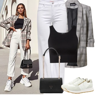 Výstřih na ramena Outfit s Černá Krátký Top/Tílko s ořezem Only Play "Jarní Outfit"