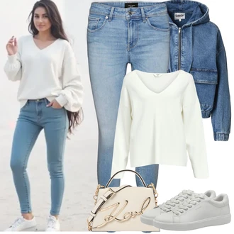 Džínovina Outfit s Světle modrá Jeggings/Skinny Kalhoty/Džínové Legíny VERO MODA "Jarní Outfit"