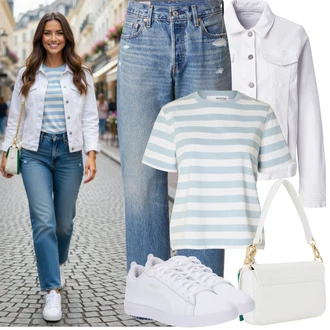 Kůže Outfit s Krémová/Bílá Nízká Teniska/Kožené Tenisky/Úzká Teniska Puma "Jarní Outfit"