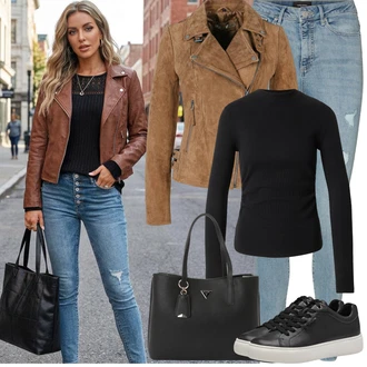 Outfit s Černá Nízká Teniska/Teniska na platformě/Kožené Tenisky/Úzká Teniska Tamaris "Jarní Outfit"