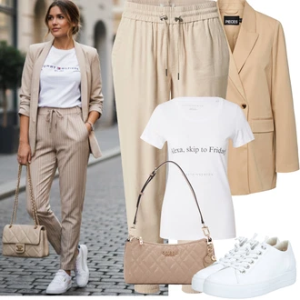 Kůže Outfit s Bílá/Krémová Plátěná Teniska/Nízká Teniska/Kožené Tenisky/Úzká Teniska/Tenisky s Bočním Zipem Paul Green "Jarní Outfit"