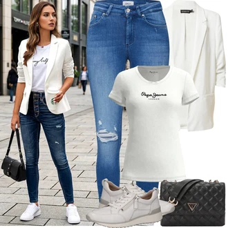 Outfity z džínu s Modrá Kožené bundy/Džíny s Dírou/Kotníková Bota/Džíny s Rozparkem/Kožená bunda/Push up Džín Only "Jarní Outfit"