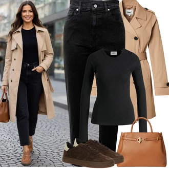 Na Procházku Zima Outfit s Černá Jednoduchý top/Pletené tričko/Košile s dlouhým rukávem/Dlouhá košile/Roláková Košile jjxx "Jarní Outfit"Look: Posilování, Krasobruslení, Na Procházku