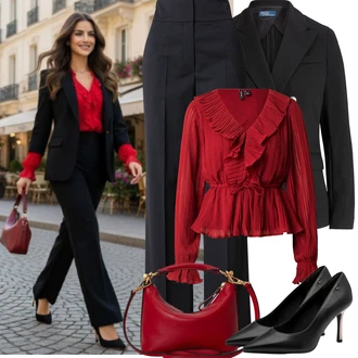 Outfit s Tmavě modrá/Světle modrá/Modrá Kalhoty s Vysokým Pasem/Obleková Kalhoty/Kalhoty se Štěrbinou/Business Kalhoty/Kalhoty Bootcut/Rozšířená Kalhoty Hugo "Jarní Outfit"
