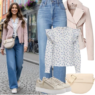 Outfit s Růžová/Hnědá/Béžová/Fialová Bouclé Bund/Ažurová pletená bunda/Udržitelná bunda/Krátký Bund/Jarní bunda/Bunda s Bočním Zipem/Letní Bund/Podzimní bunda Freaky Nation "Frühlings Outfit"