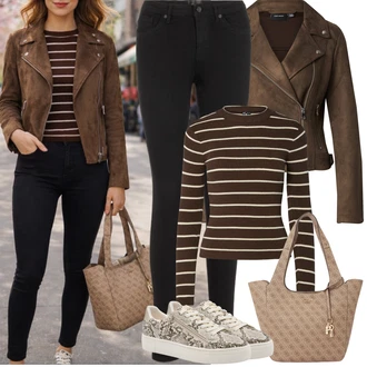 Džínovina Outfit s Tmavě modrá/Modrá Jeggings/Skinny Kalhoty/Tregíny/Džínové Legíny VERO MODA "Jarní Outfit"