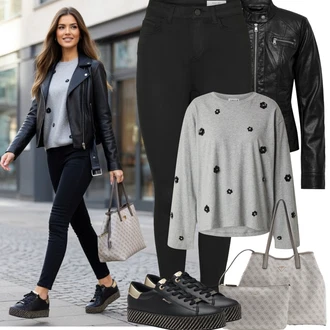 Přechodné Outfit s Černá/Červená Motorkářské Bund/Motorkářská bunda/Kožené Bund Bunda z Umělé Kůže Only "Jarní Outfit"