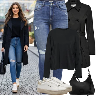 Outfity na podzim Cool s Černá Přechodový Kabát/Trenčkot/Letní Kabát/Kabát z Kabanosu Only "Jarní Outfit"Look: Business, Cool, Francouzské, Moderní, Šik, Kancelář, Příliš oblečený, Pracovní oděvy, Old Money