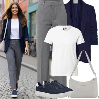 Outfit s Modrá/Tmavě modrá/Světle modrá Nízká Teniska/Teniska s dírkovaným vzorem/Letní Tenisky/Teniska na platformě/Úzká Teniska/Tenisky s Bočním Zipem/Kožené Tenisky Tamaris "Jarní Outfit"