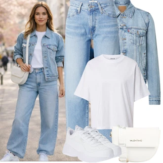 Outfit s Šedá/Bílá Zkrácený Top/Tričko nadměrné velikosti Edited "Jarní Outfit"