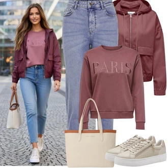 Styl Outfit s Světle modrá Mom Jean/Boyfriend Džínové kalhoty/Vintage džíny/Dad Džíny/Zužující se Džíny/High Waist Džínové Kalhoty/Kožená Pánská Bund/Zkrácené Džíny/Navlékací džíny/Girlfriend Džíny Pieces "Jarní Outfit"