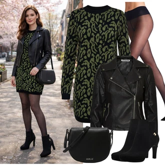 Přechodné Outfit s Černá/Tmavě zelená Motorkářská bunda/Motorkářské Bund/Kožené Bund Bunda z Umělé Kůže Noisy may "Jarní outfit"