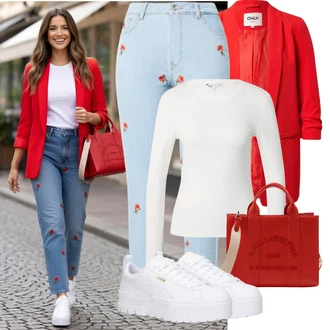 Kůže Outfit s Bílá/Šedá Nízká Teniska/Teniska na platformě Puma "Jarní outfit"