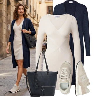 Malle Outfit s Tmavě modrá/Modrá/Šedá Shopper taška/Taška Na Rameno/Taška/Velká taška/Sportovní Taška Přes Rameno/Kancelářská Taška/Obchodní Taška Tamaris "Hezký outfit pro volný čas"Look: Malle, Bar, Koncert, Škola