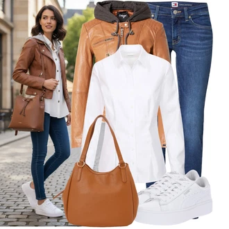 Kůže Outfit s Bílá Nízká Teniska/Teniska na platformě/Úzká Teniska/Teniska s dírkovaným vzorem Puma "Každodenní vzhled"