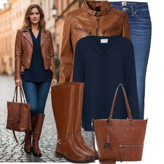 Cool Motorka Outfit s Oranžová/Hnědá Kožené Bund/Bunda z Umělé Kůže/Kožená Bomber Bund/Motorkářská bunda/Kožená vintage bunda/Motorkářské Bund Maze "Každodenní vzhled"Look: Venkovní, Cool, Mom, Western, Pracovní oděvy, 80tá léta, Motorka, Jízda na koni