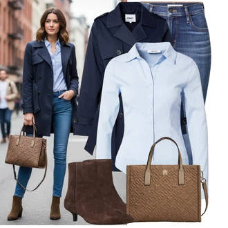 Styl Outfit s Modrá/Světle modrá/Tmavě modrá Dámské Džíny s Délkou 7/8/Capri Džíny/Slim Fit Džíny/High Waist Džínové Kalhoty/Push up Džín/Kožená Pánská Bund/Zimní bunda/Zkrácené Džíny/Kotníková Bota/Navlékací džíny/Kožené Boty levi's ® "Každodenní vzhled"