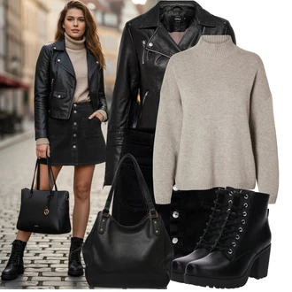 Přechodné Outfit s Černá/Červená Kožené Bund/Bunda z Umělé Kůže/Motorkářská bunda/Motorkářské Bund Only "Každodenní vzhled"