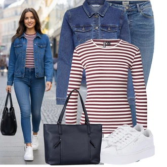 Outfit s Tmavě modrá/Modrá/Světle modrá Džínové Bund/Krátké Džínové Bundičky Only "Lehké jarní outfit"