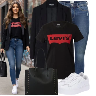Sexy Outfit s Černá/Tmavě červená/Bílá/Červená Fancy tričko/Těhotenské tričko/Pletené tričko/Košile s potiskem/Tričko na spaní/Košilový set/Tričko s potiskem/Zavinovací Tričko levi's ® "Lehké jarní outfit"Look: Cool, Krásný, Sexy, Techno, Univerzitní