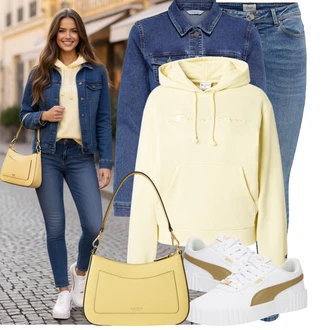 Outfit s Tmavě modrá/Modrá/Světle modrá Džínové Bund/Krátké Džínové Bundičky Only "Lehké jarní outfit"